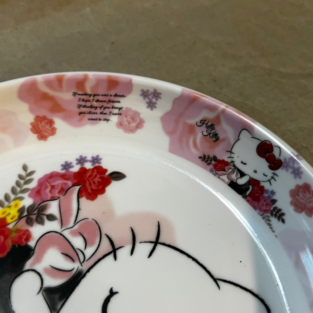 Sanrio 8.5" Hello Kitty Plate Pink Floral Rose Kawaii Melamine Quote Decor - Picture 6 of 8